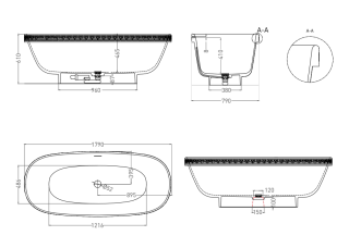 Ванна из искусственного камня Salini Greca Meander S-Stone 103021MRF 180x80см RAL полностью